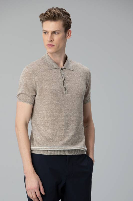 Armar Linen Knitwear Men Polo T - Shirt Beıge - 1