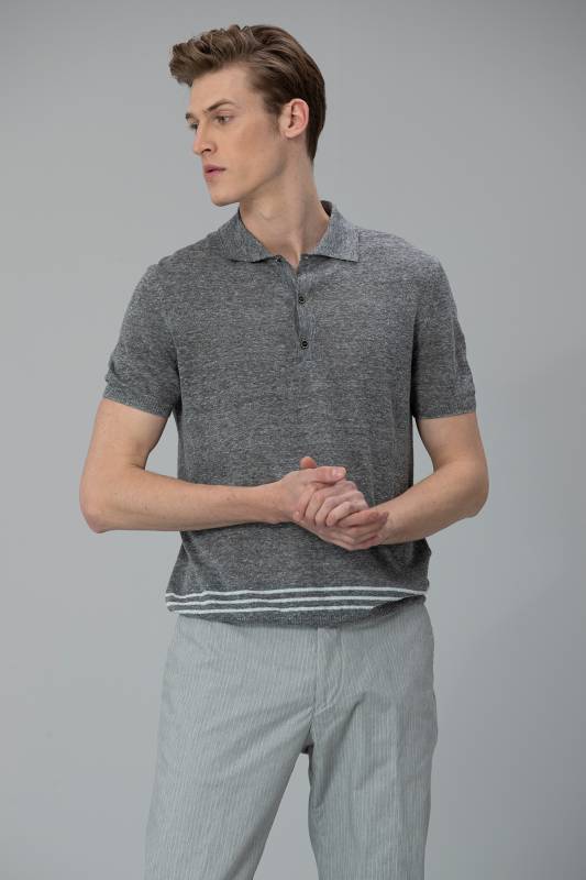 Armar Linen Knitwear Men Polo T - Shirt Grey - 3