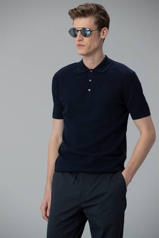 Armes Cotton Mens Polo T - Shirt Navy - 3