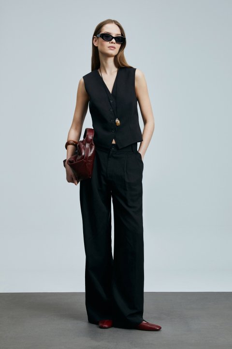 Asıa Kadın Lyocell Karışımlı Keten Pantolon Siyah - Lufian (1)