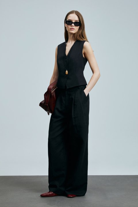 Asıa Pleated Plazzo Trousers Black - LUFIAN