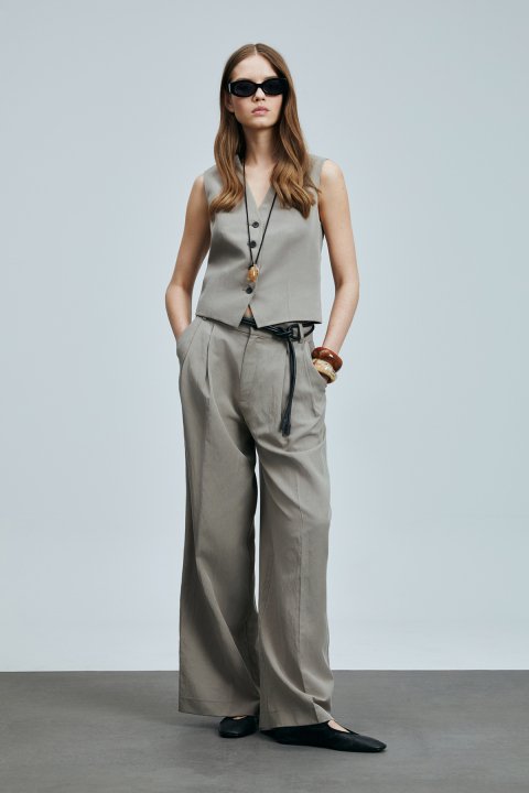 Asıa Pleated Plazzo Pants Mink - LUFIAN