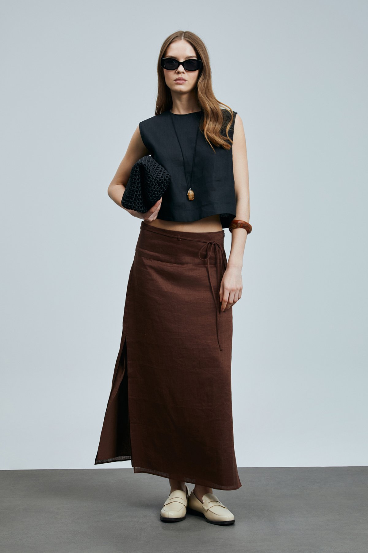 Ate Kadın Keten Etek Kahverengi - Lufian (1)