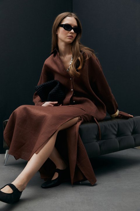 Ate Women's Linen Skirt Brown - LUFIAN