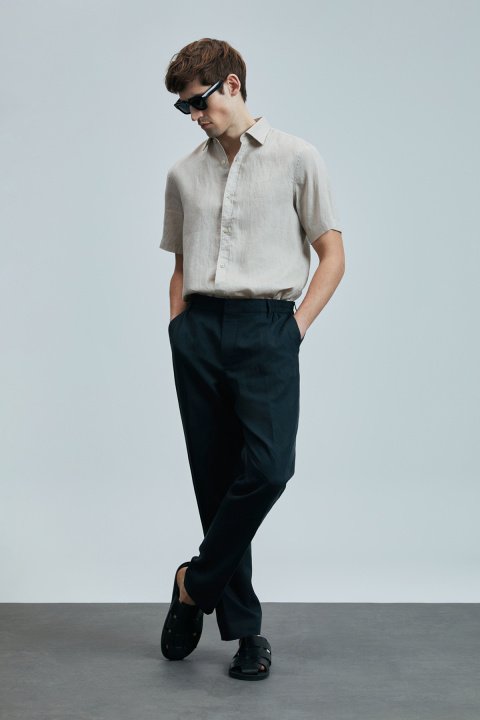 Bert Men's Basic Shirt Comfort Fit Beige - LUFIAN