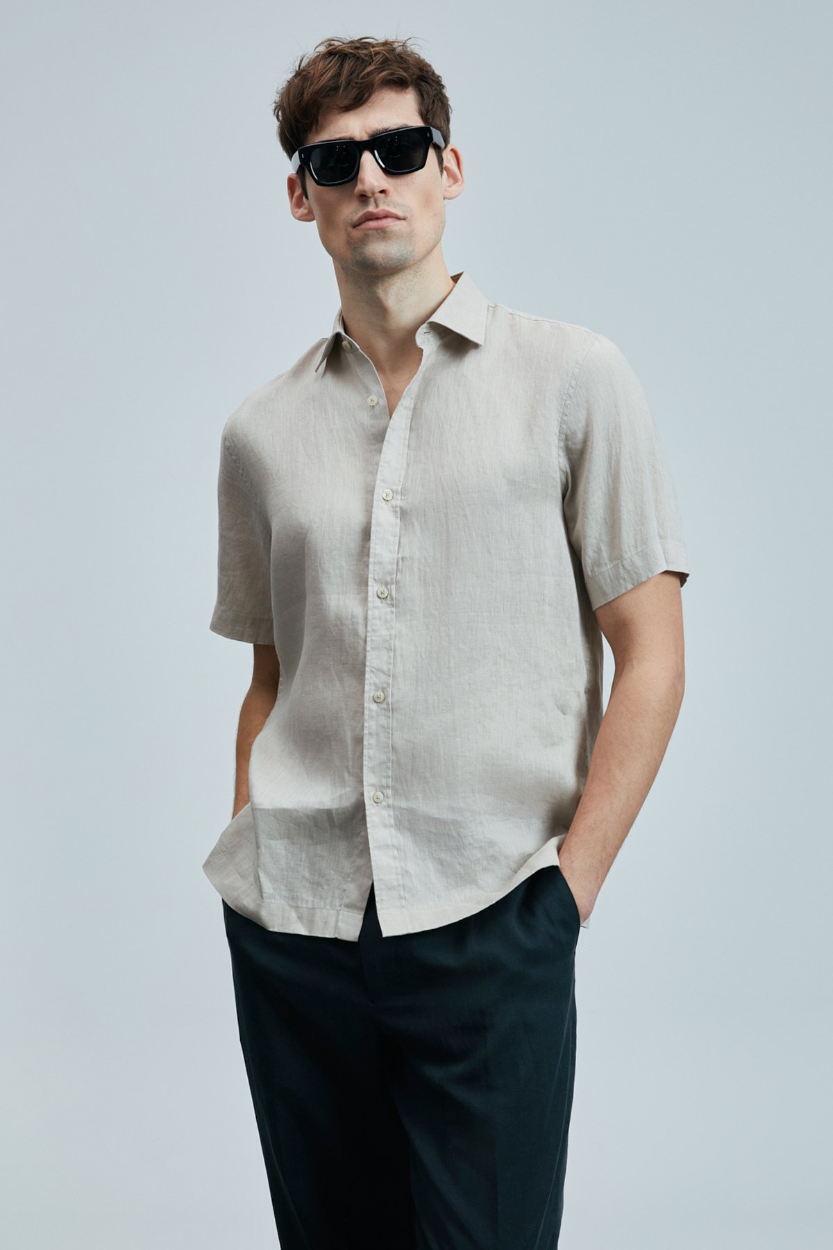 Bert Men's Basic Shirt Comfort Fit Beige - LUFIAN