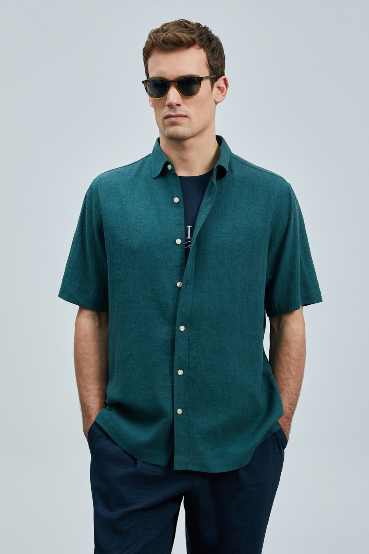 Bert Men's Basic Shirt Comfort Fit Green - LUFIAN