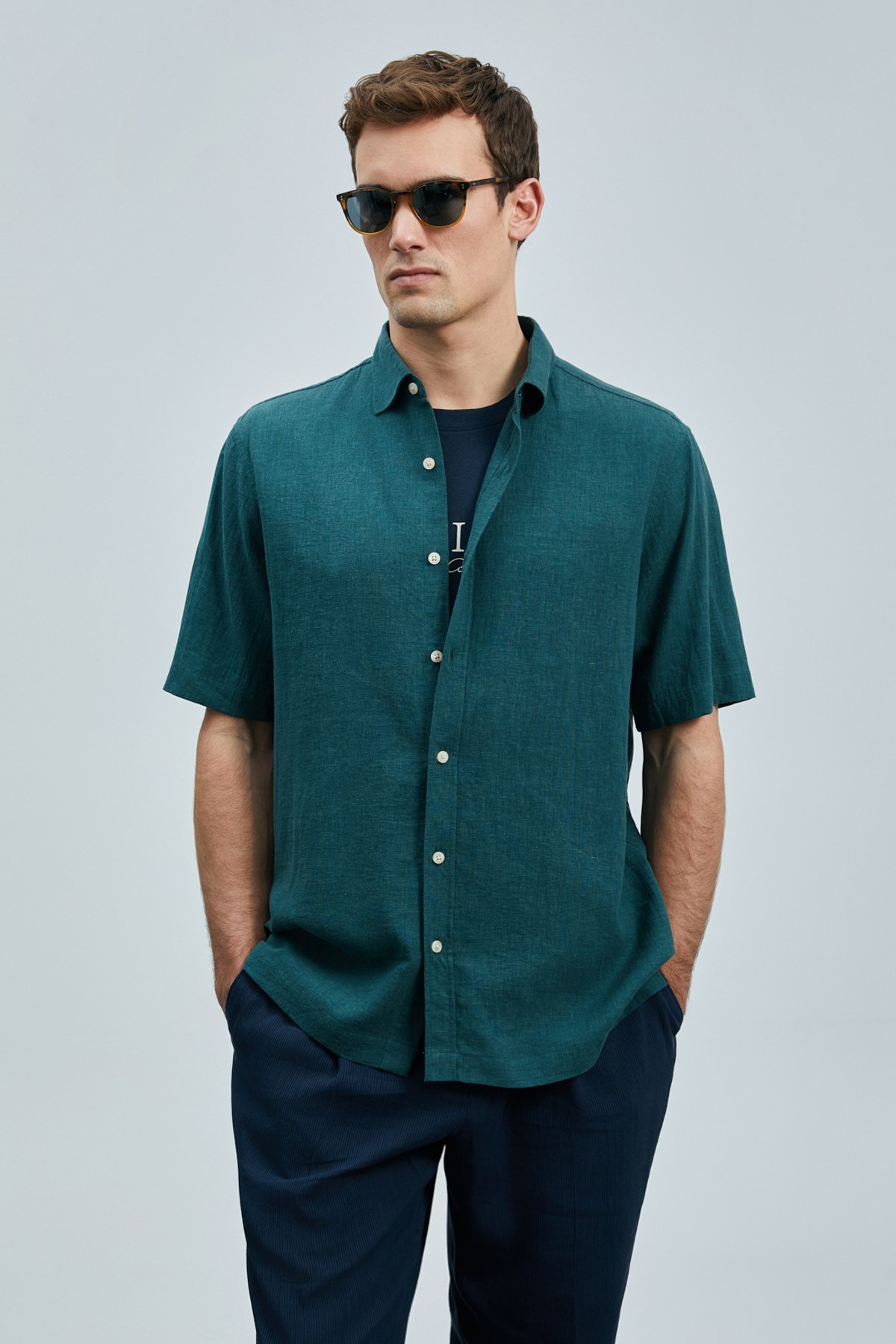 Bert Men's Basic Shirt Comfort Fit Green - LUFIAN