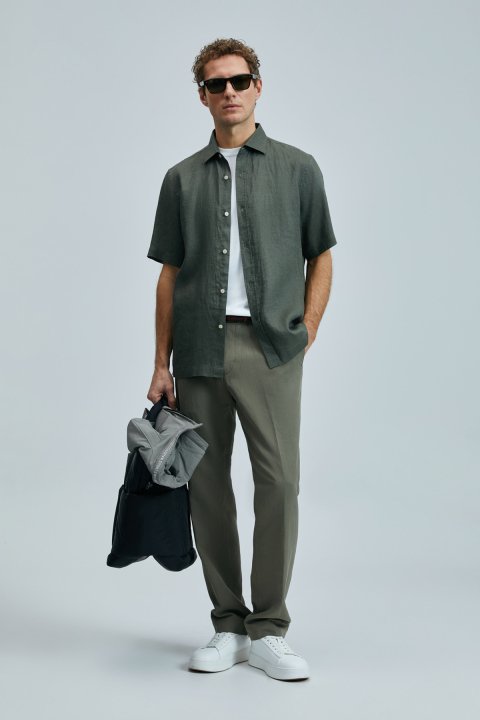 Bert Men's Basic Shirt Comfort Fit Khaki - LUFIAN