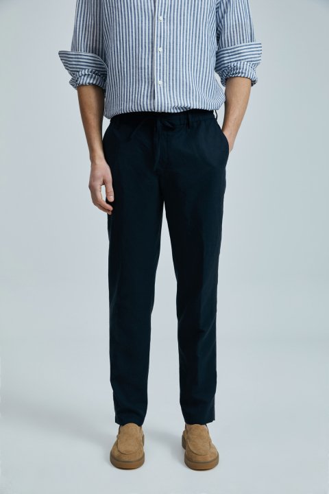 Bert Smart Men's Chino Pants Slim Fit Navy Blue - LUFIAN