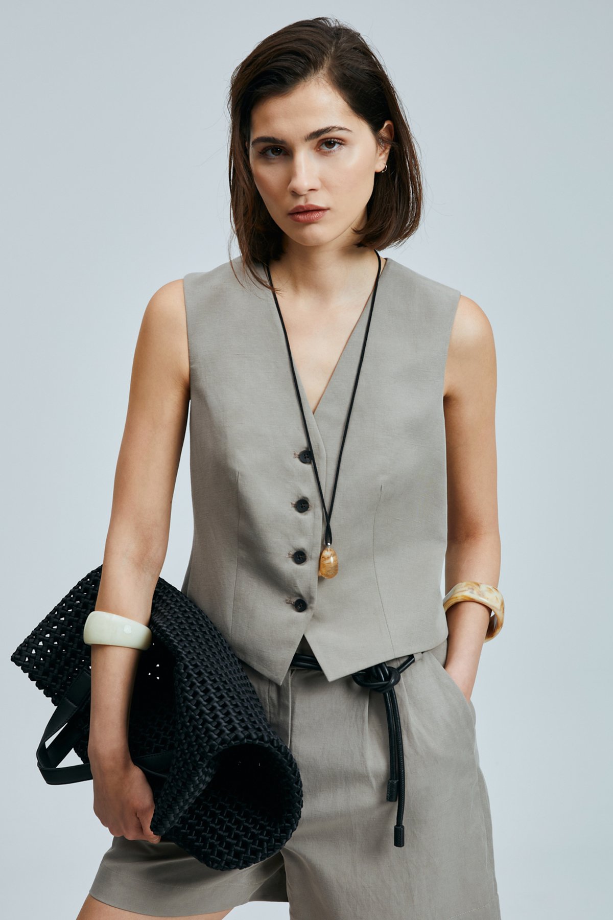 Bloom Women's Lyocell Blended Linen Vest Mink - LUFIAN