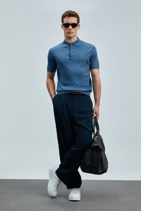 Bold Men's Cotton Sweater Dark Blue - LUFIAN