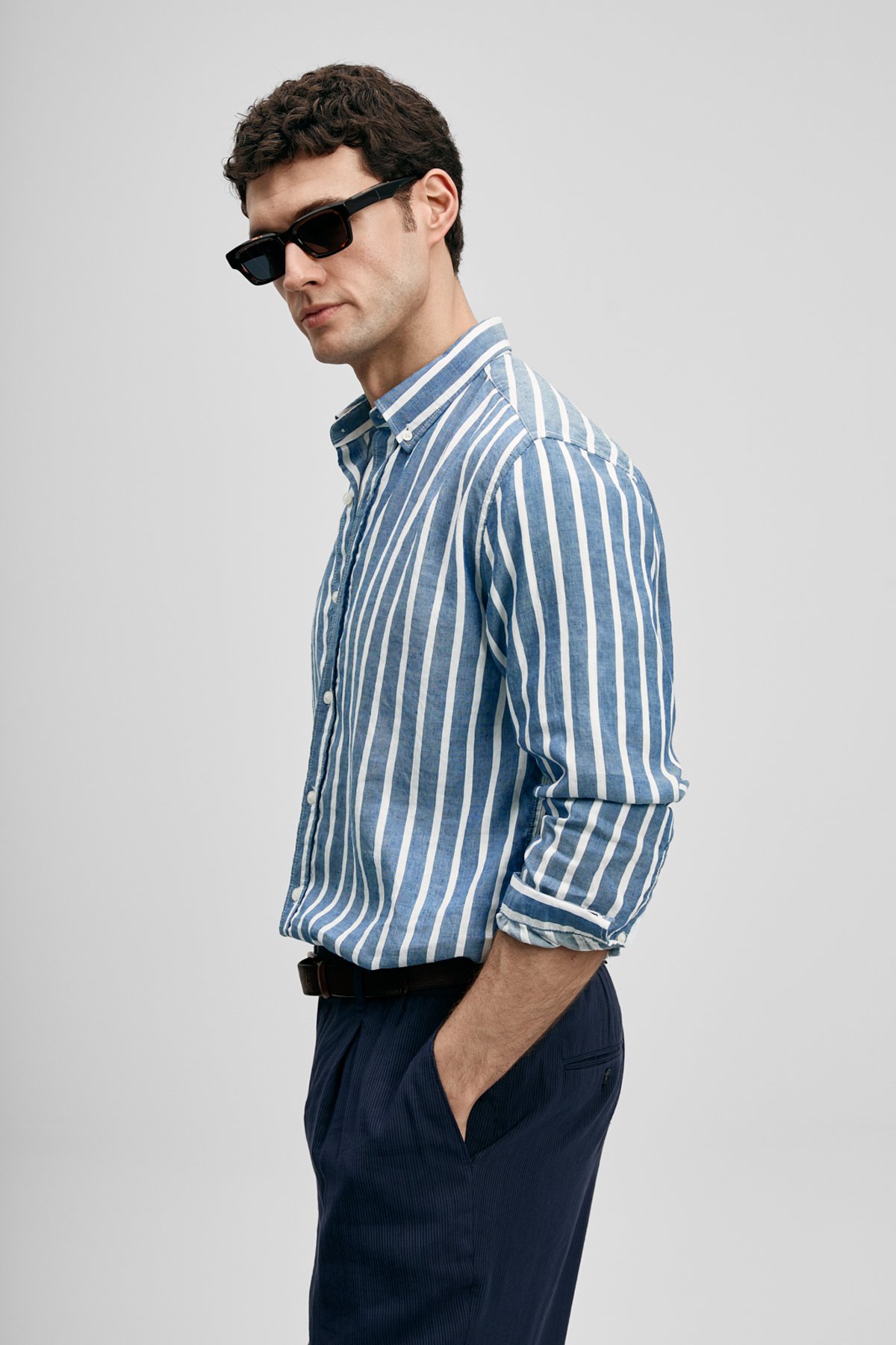 Kamer Men's Basic Shirt Regular Fit Blue - LUFIAN