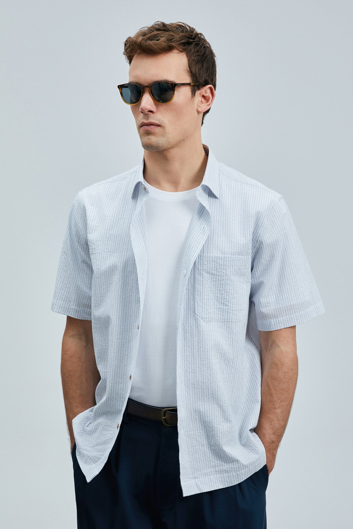 Kamer Men's Basic Shirt Regular Fit Navy Blue - LUFIAN