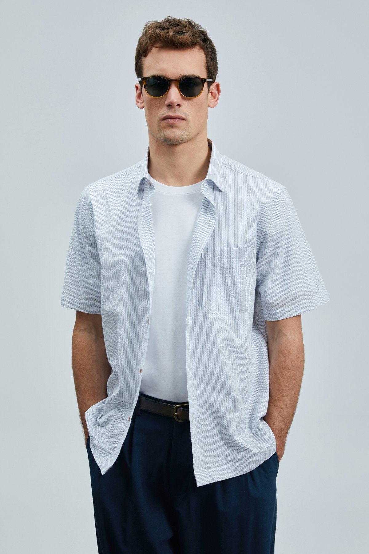 Kamer Men's Basic Shirt Regular Fit Navy Blue - LUFIAN