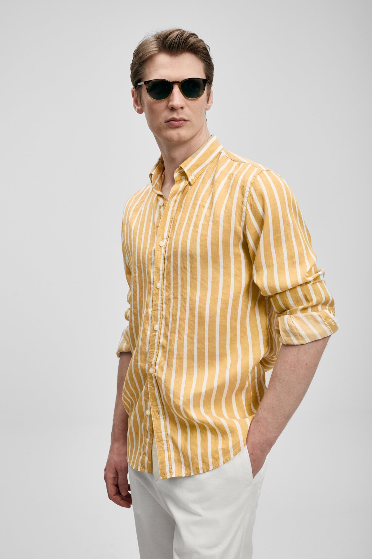 Kamer Men's Basic Shirt Regular Fit Yellow - LUFIAN