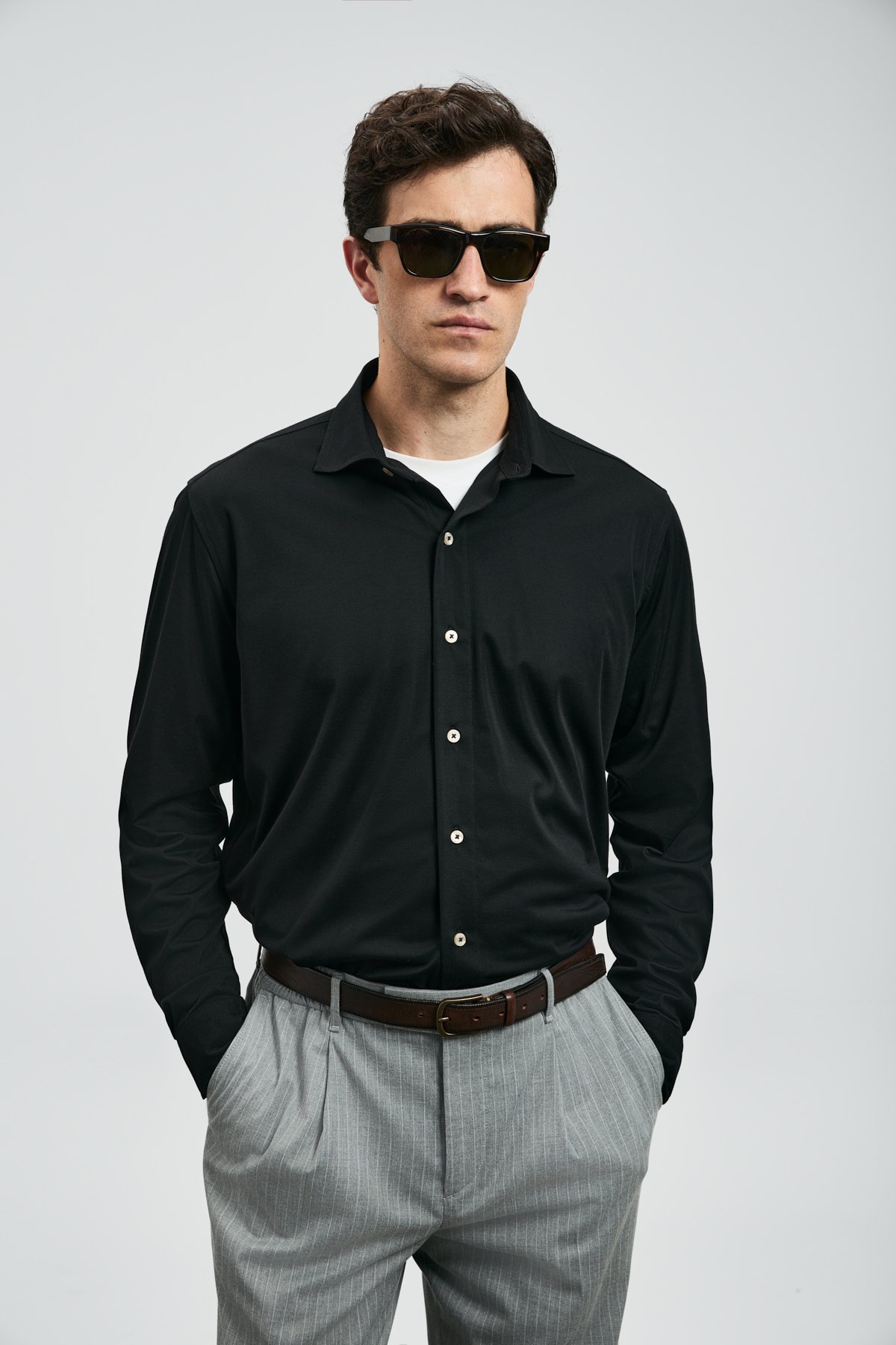 Carl Men's Basic Shirt Regular Fit Black - LUFIAN