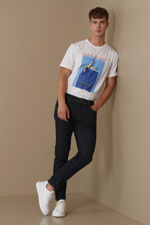 Carol Smart Jean Mens Pants Slım Fıt Dark Blue - Lufian