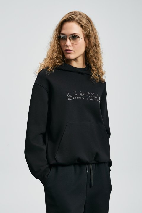 Cassa Women's Knitted Sweatshirt Black - LUFIAN