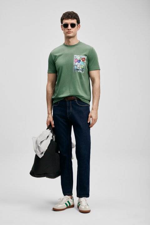 Charlıe Modern Graphic T-Shirt Green - LUFIAN