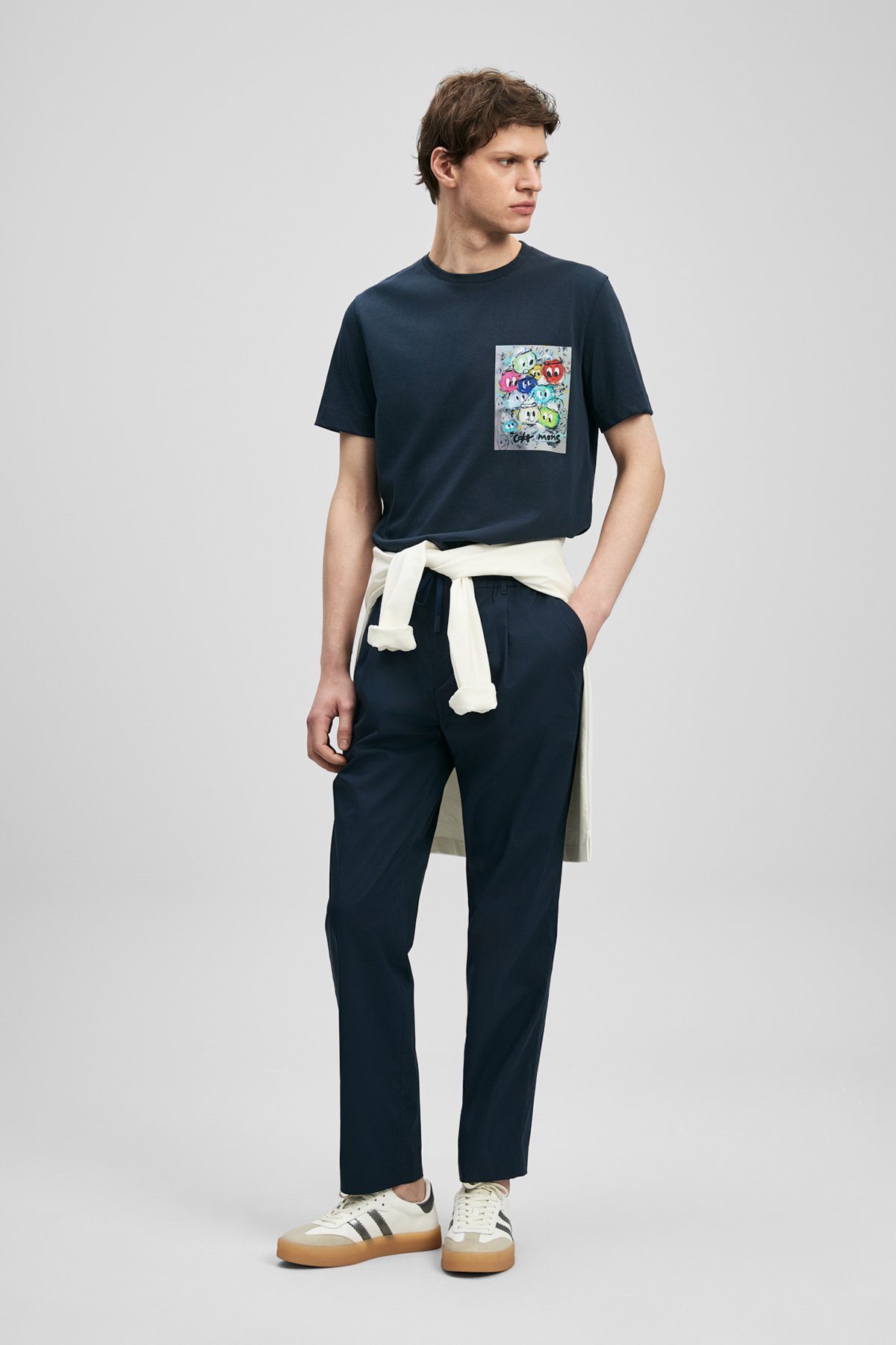Charlıe Modern Graphic T-Shirt Navy Blue - LUFIAN