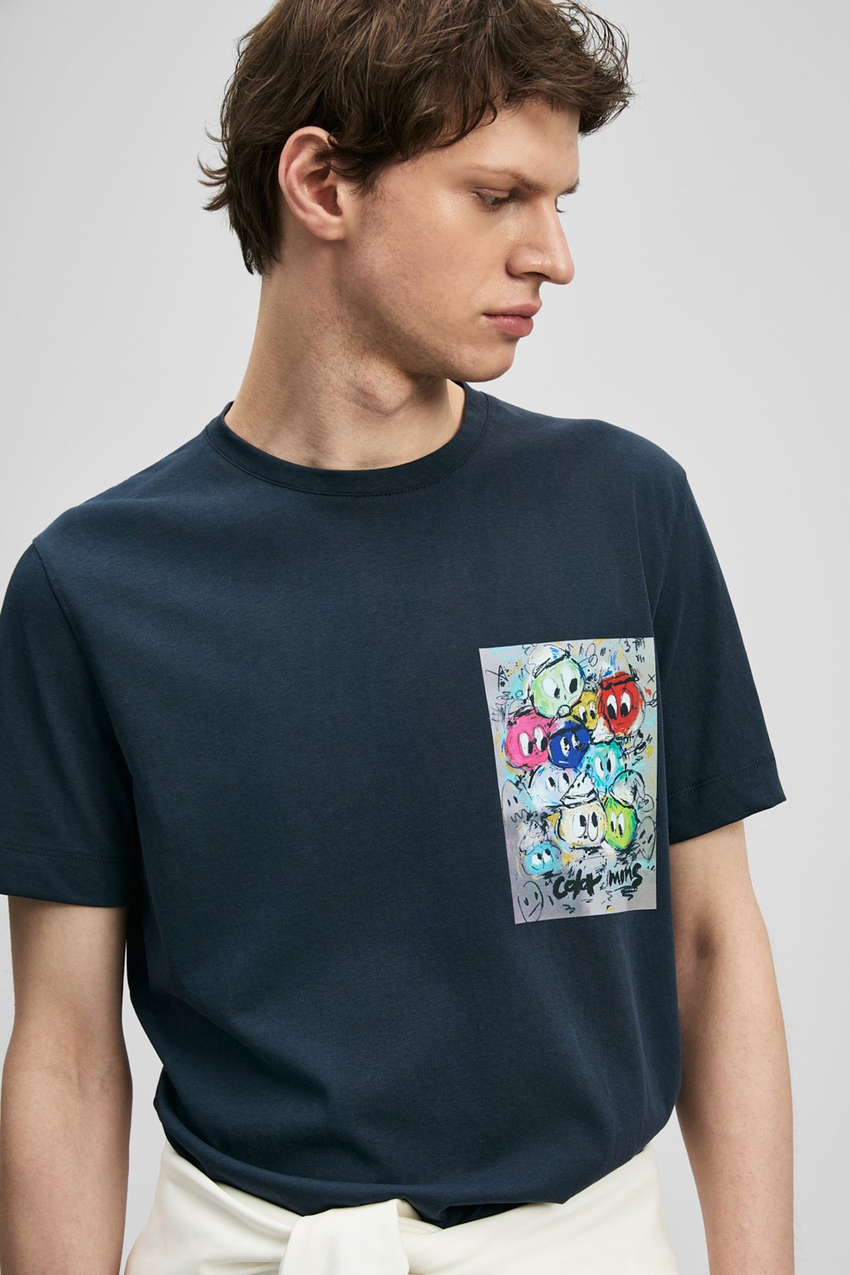 Charlıe Modern Graphic T-Shirt Navy Blue - LUFIAN