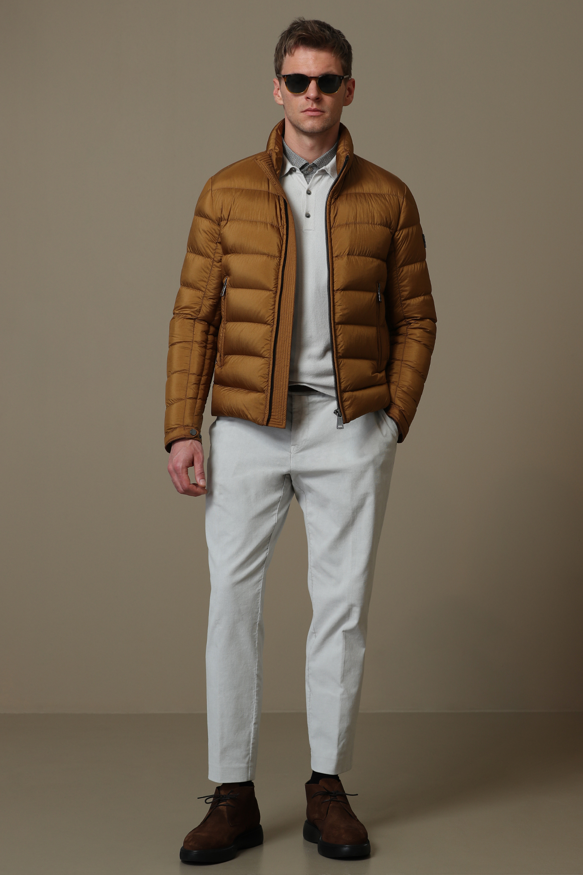 Clow Goose Feather Male Coat Camel