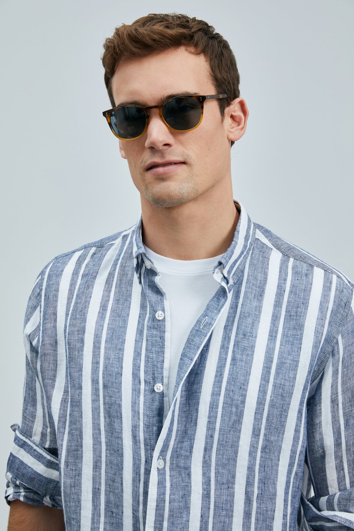 Conroy Men's Linen Shirt Regular Fit Navy Blue - LUFIAN