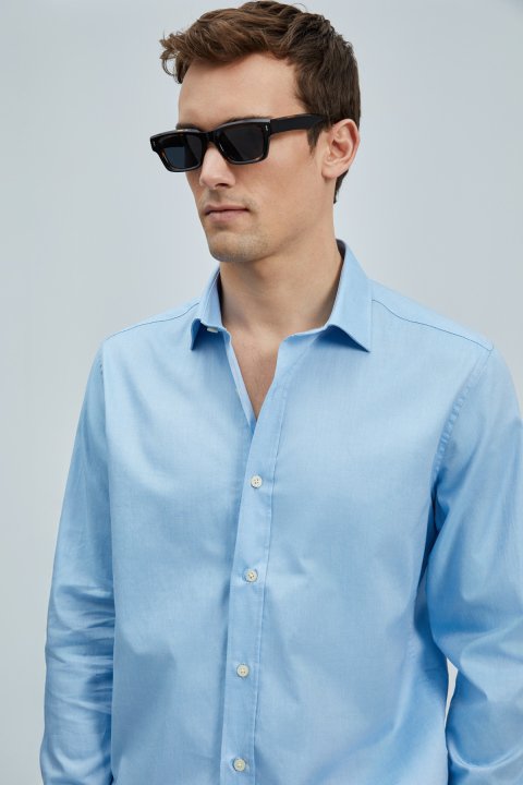 Danıel Men's Basic Shirt Regular Fit Blue - LUFIAN