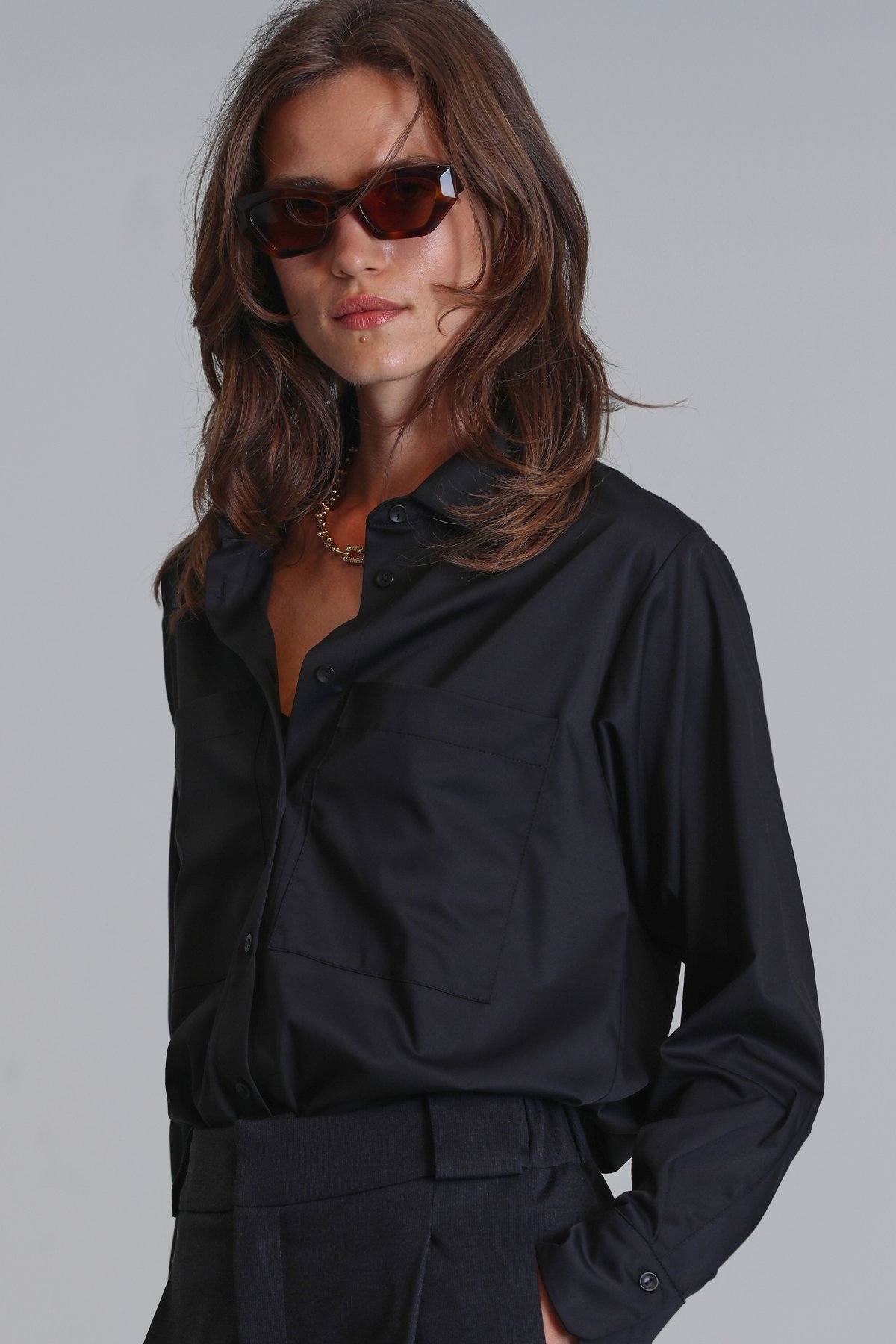 Darrel Women's Shirt Regular Fit Black - LUFIAN