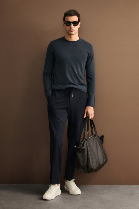 Dean Wool Blend Crew Neck Knit Sweater Petrol Blue - Lufian