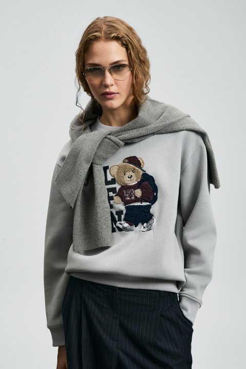 Dıamond Women's Knitted Sweatshirt Light Grey - LUFIAN