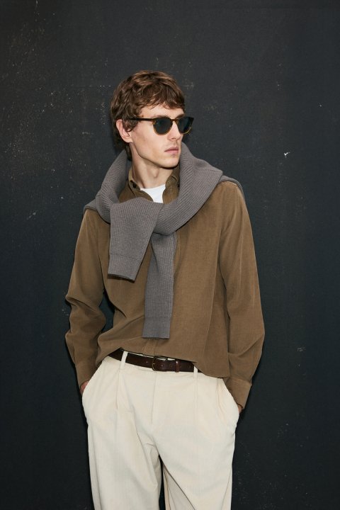 Drew Men's Basic Shirt Regular Fit Camel Hair - LUFIAN