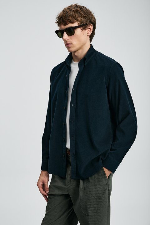 Drew Men's Basic Shirt Regular Fit Navy Blue - LUFIAN