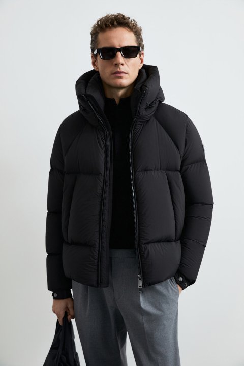 Enjoy Men's Hooded Goose Down Puffer Jacket Black - LUFIAN