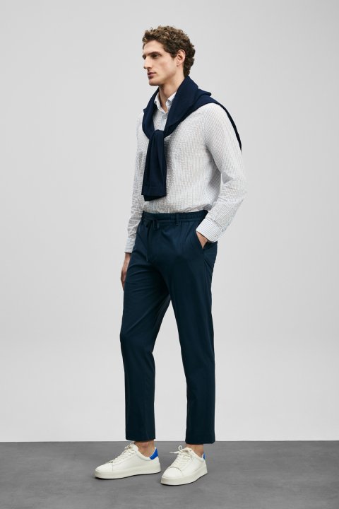 Eron Smart Men's Chino Pants Slim Fit Navy Blue - LUFIAN