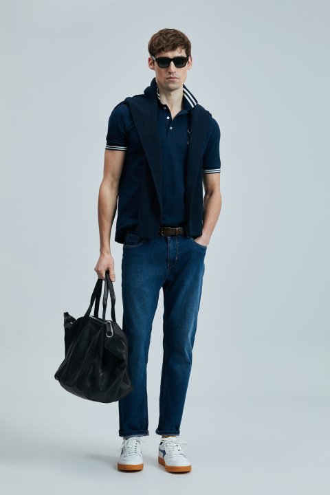 Everes Smart Men's Polo T-Shirt Navy Blue - LUFIAN