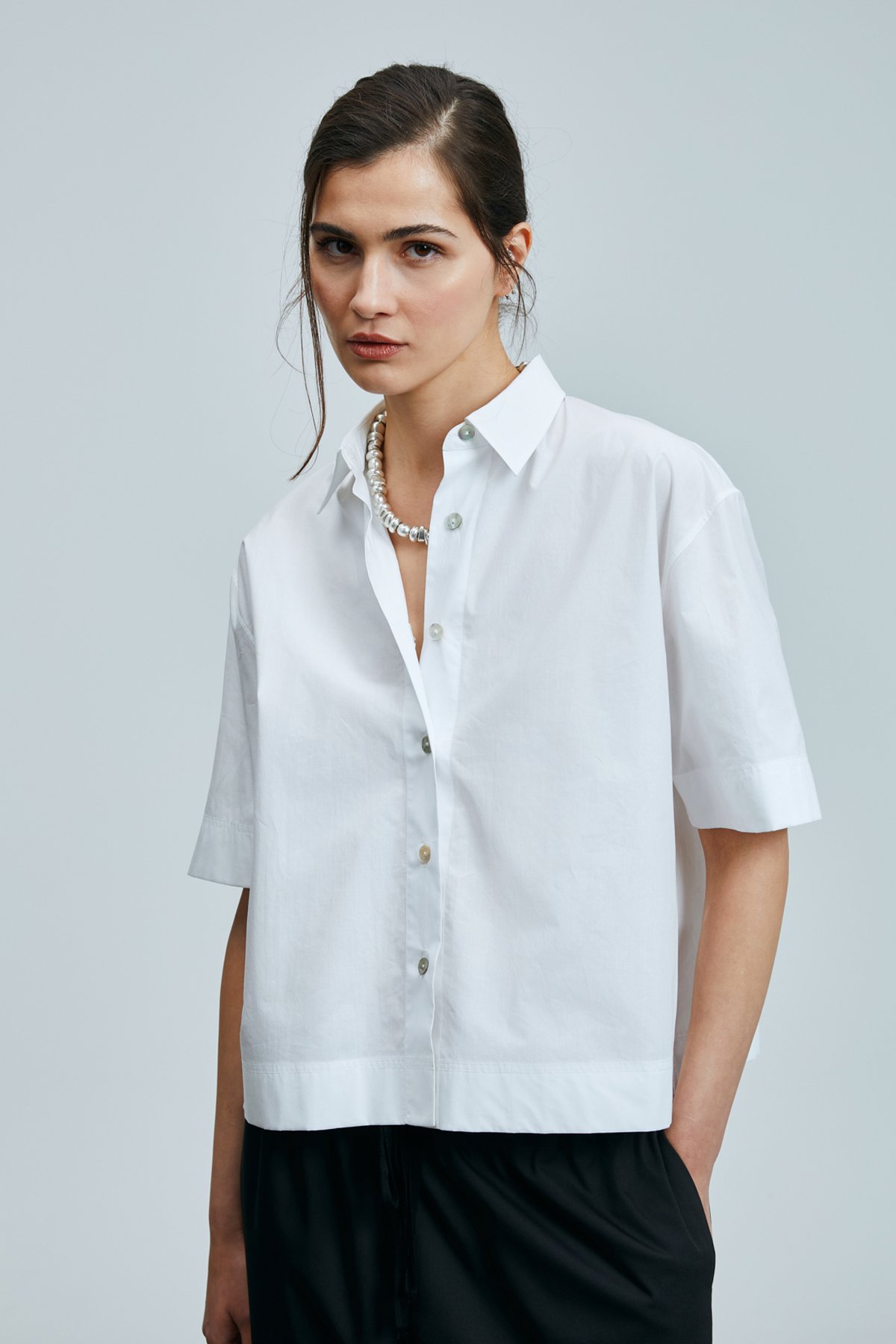 Fama Women's Cotton Shirt Ecru - LUFIAN