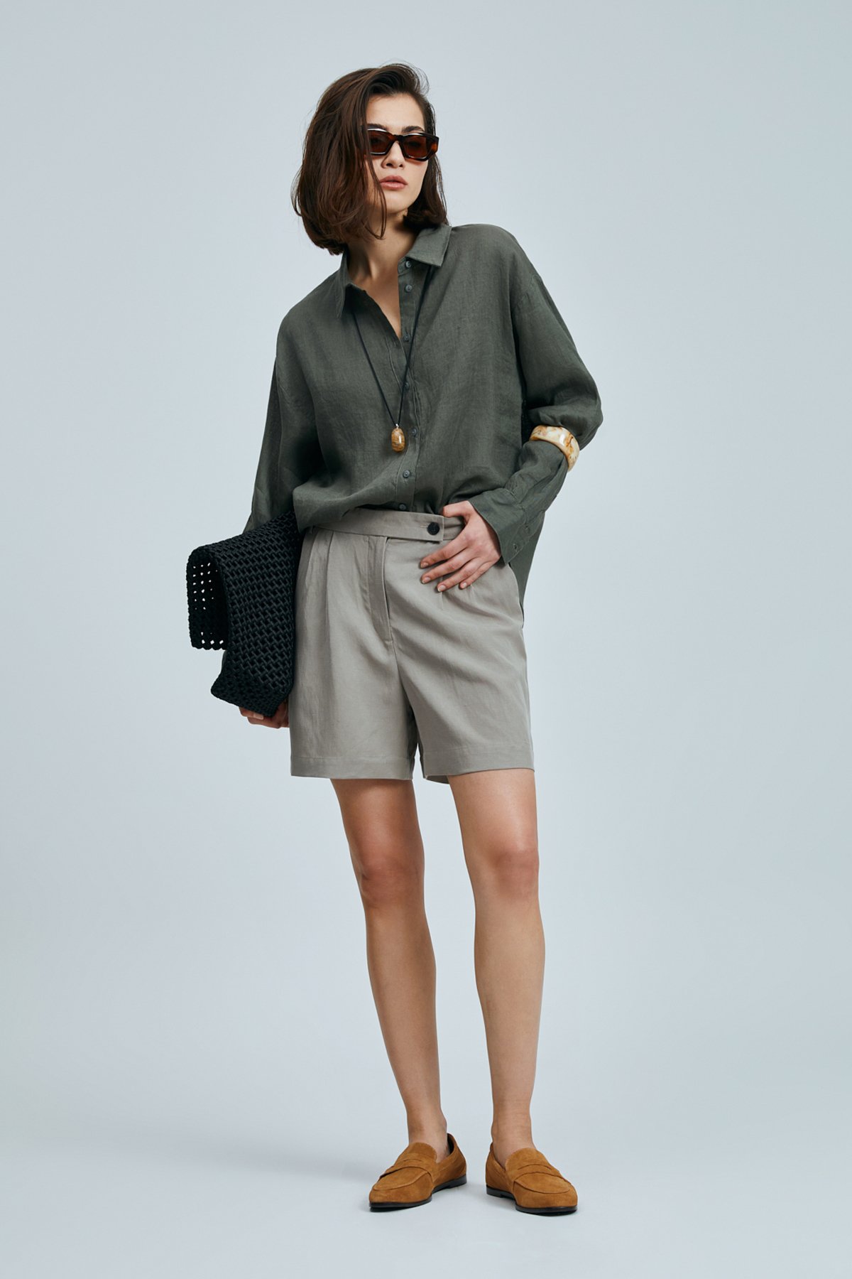 Feronıa Women's Lyocell Blended Linen Shorts Mink - LUFIAN