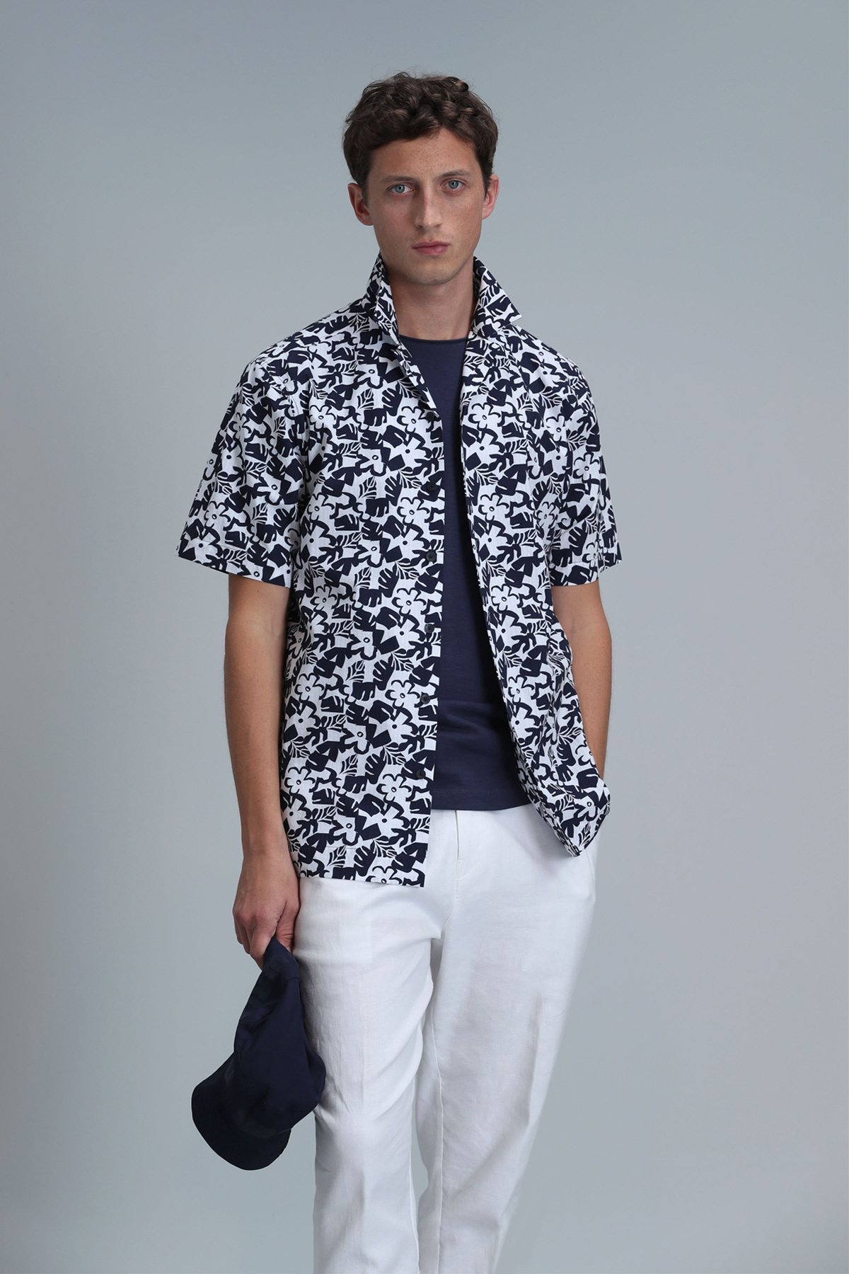 Flow Men's Basic Shirt Regular Fit Navy Blue - LUFIAN