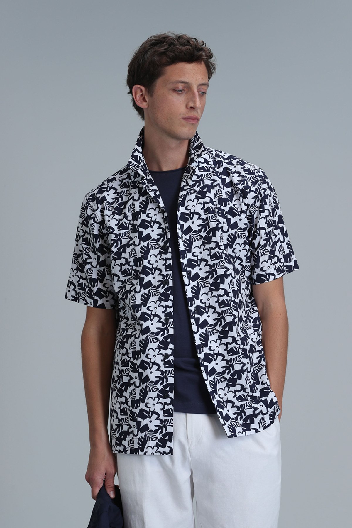 Flow Men's Basic Shirt Regular Fit Navy Blue - LUFIAN