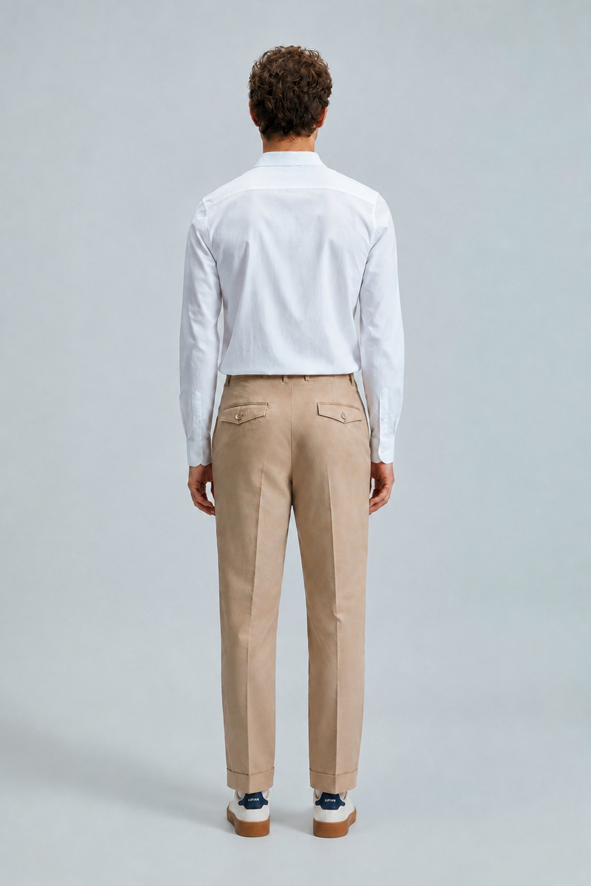 Fredıco Smart Men's Chino Pants Comfort Pleated Stone - LUFIAN