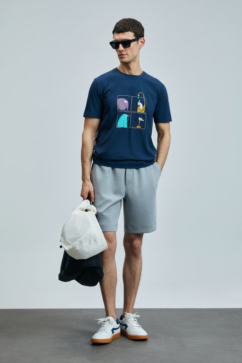 Funky Modern Graphic T-Shirt Navy Blue - LUFIAN