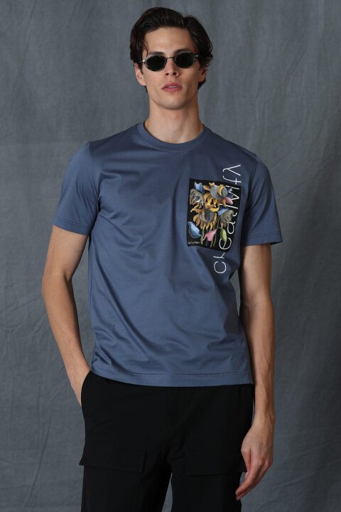 Gabrıel Mens Basic T - Shirt Dark Blue - Lufian