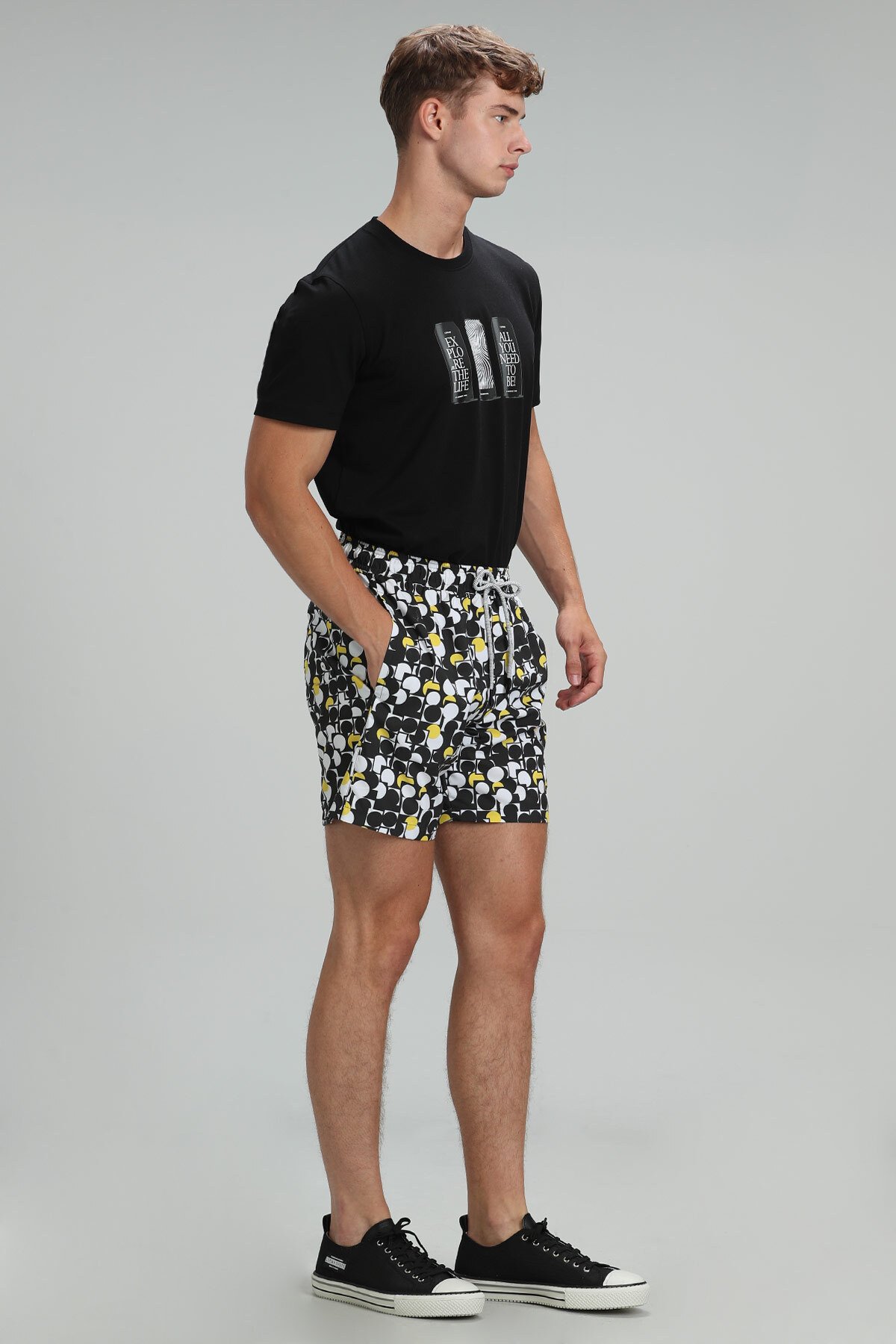 Geometrıc Men's Swim Shorts Black - LUFIAN