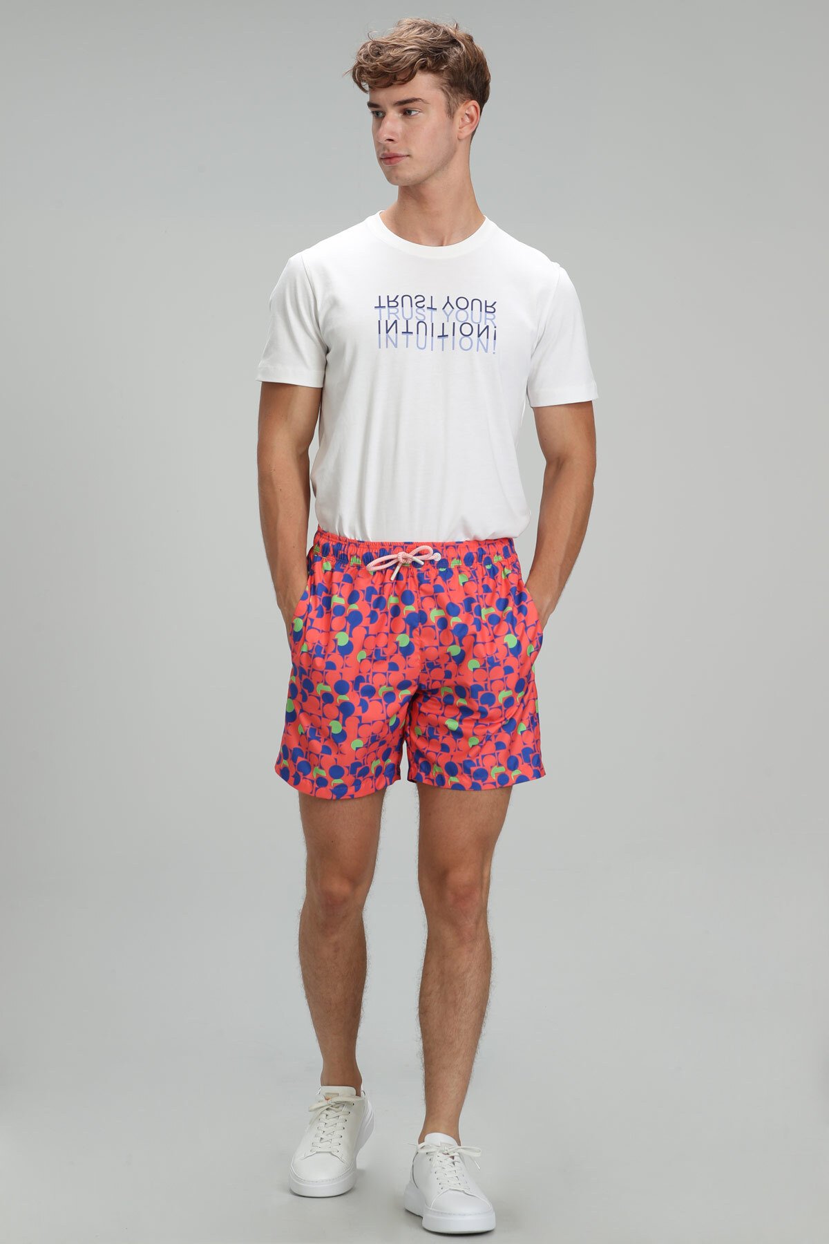 Geometrıc Men's Swim Shorts Orange - LUFIAN