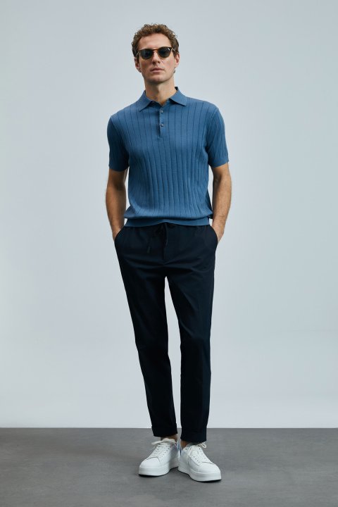 Glen Smart Men's Chino Pants Slim Fit Navy Blue - LUFIAN