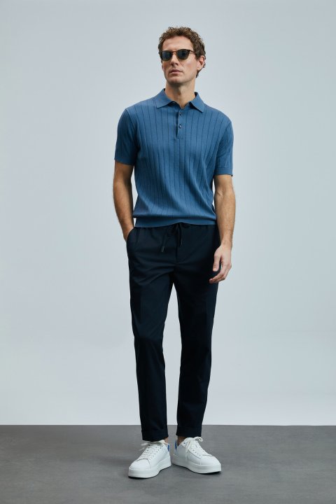 Glen Smart Men's Chino Pants Slim Fit Navy Blue - LUFIAN