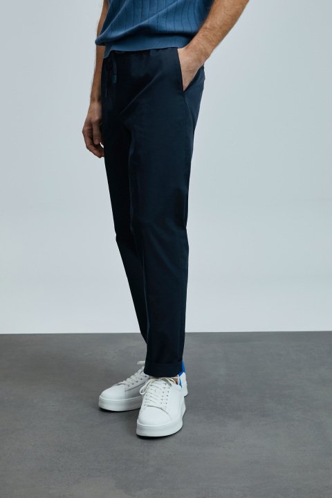 Glen Smart Men's Chino Pants Slim Fit Navy Blue - LUFIAN