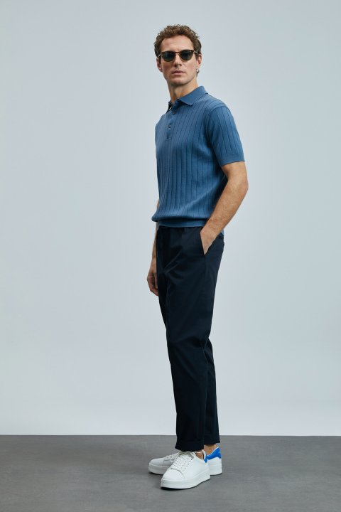 Glen Smart Men's Chino Pants Slim Fit Navy Blue - LUFIAN